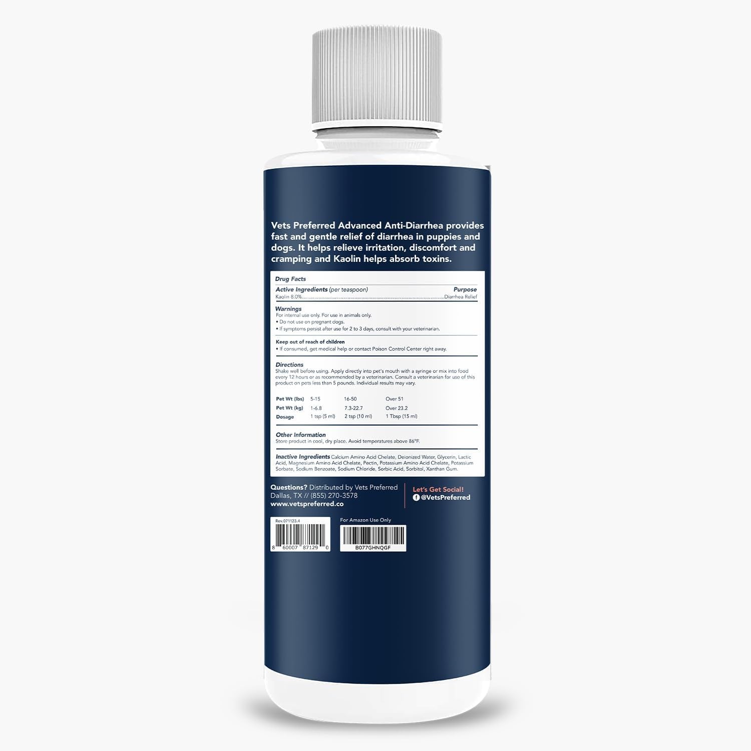 Anti-Diarrhea & Gas Relief for Dogs – Kaolin Formula to Soothe Upset Stomach & Support Digestive Health – All Breed & Size Dogs – 8 Fl Oz Liquid – Made in USA
