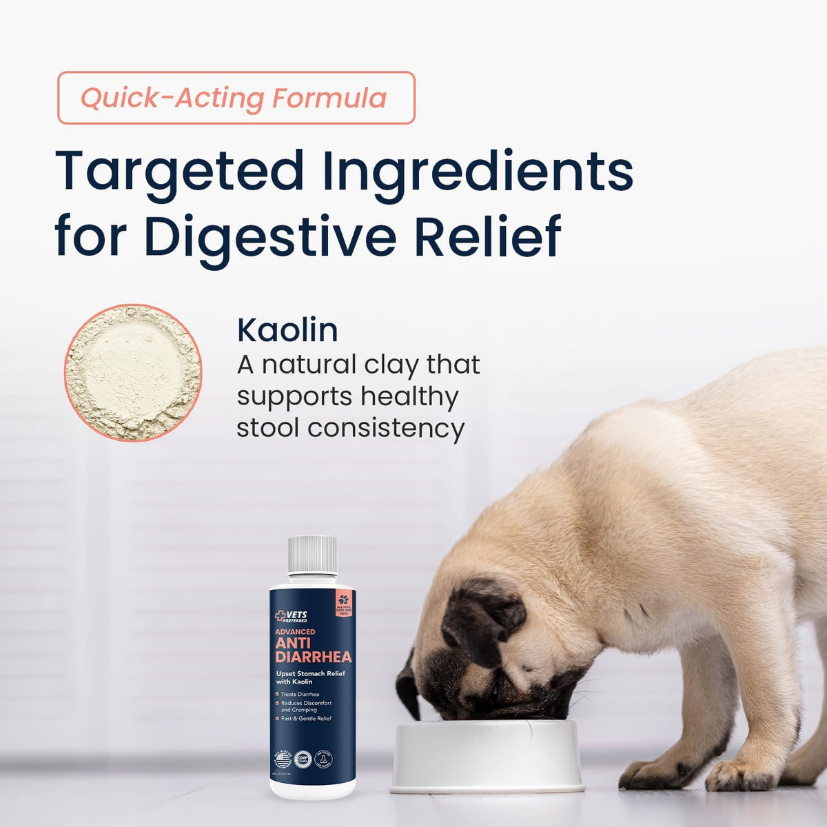 Anti-Diarrhea & Gas Relief for Dogs – Kaolin Formula to Soothe Upset Stomach & Support Digestive Health – All Breed & Size Dogs – 8 Fl Oz Liquid – Made in USA