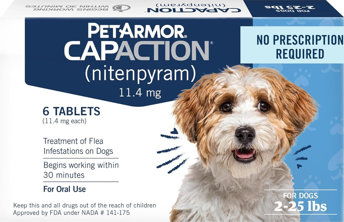CAPACTION (Nitenpyram) Oral Flea Treatment for Dogs, Fast Acting Tablets Start Killing in 30 Minutes, Small Dog Flea Treatment 2-25 Lbs, 6 Doses