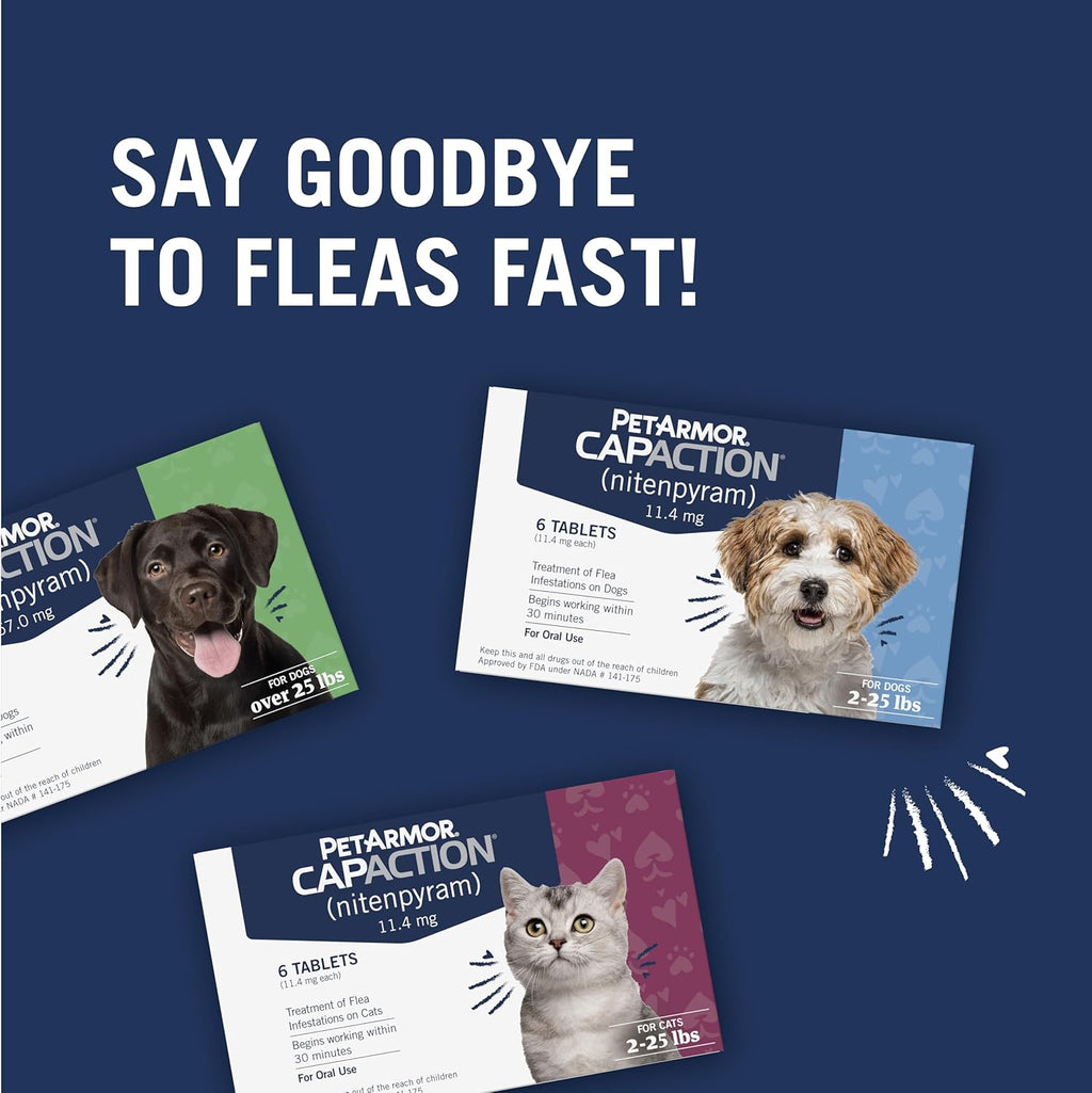 CAPACTION (Nitenpyram) Oral Flea Treatment for Dogs, Fast Acting Tablets Start Killing in 30 Minutes, Small Dog Flea Treatment 2-25 Lbs, 6 Doses