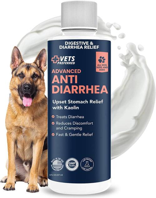 Anti-Diarrhea & Gas Relief for Dogs – Kaolin Formula to Soothe Upset Stomach & Support Digestive Health – All Breed & Size Dogs – 8 Fl Oz Liquid – Made in USA
