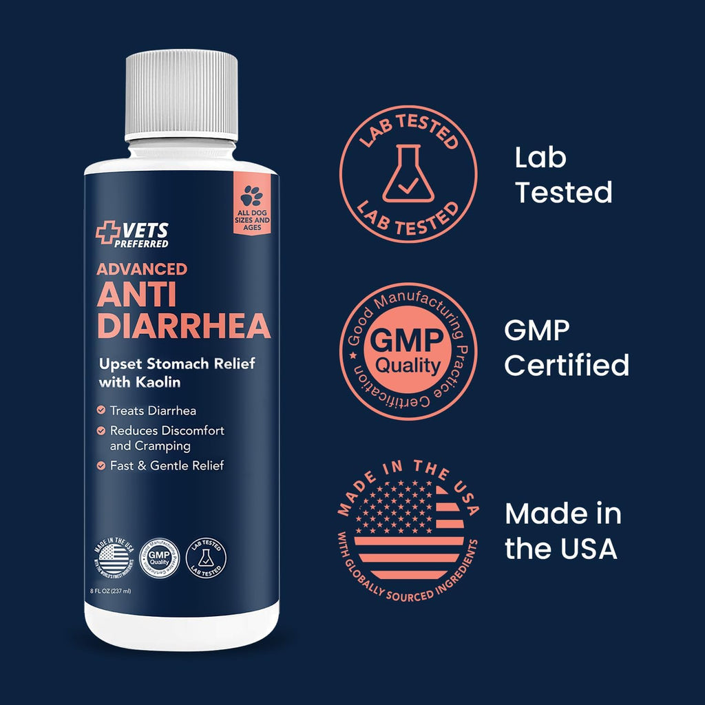 Anti-Diarrhea & Gas Relief for Dogs – Kaolin Formula to Soothe Upset Stomach & Support Digestive Health – All Breed & Size Dogs – 8 Fl Oz Liquid – Made in USA