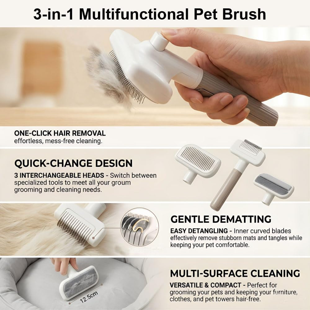 3 in 1 Self-Cleaning Pet Grooming Brush Set for Dogs & Cats
